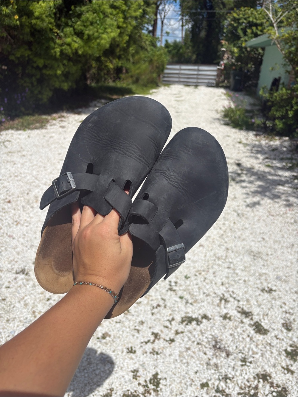 Birkenstock Black Slip-On Buckle Clogs oiled leather